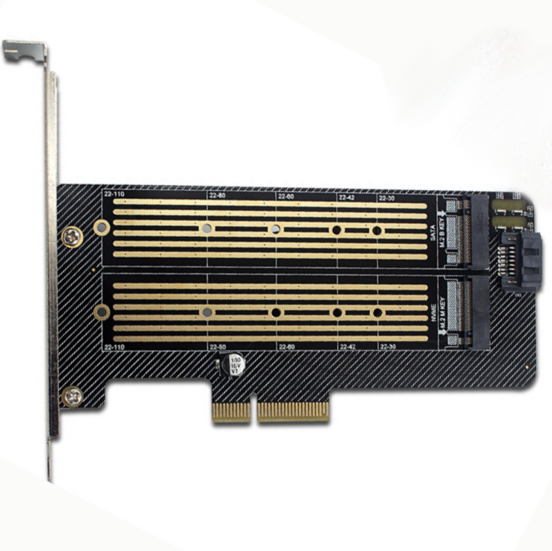 PCIe4.0 x4转1 x M.2(Key-B) + 1 x NVMe M.2(Key-M)扩展卡