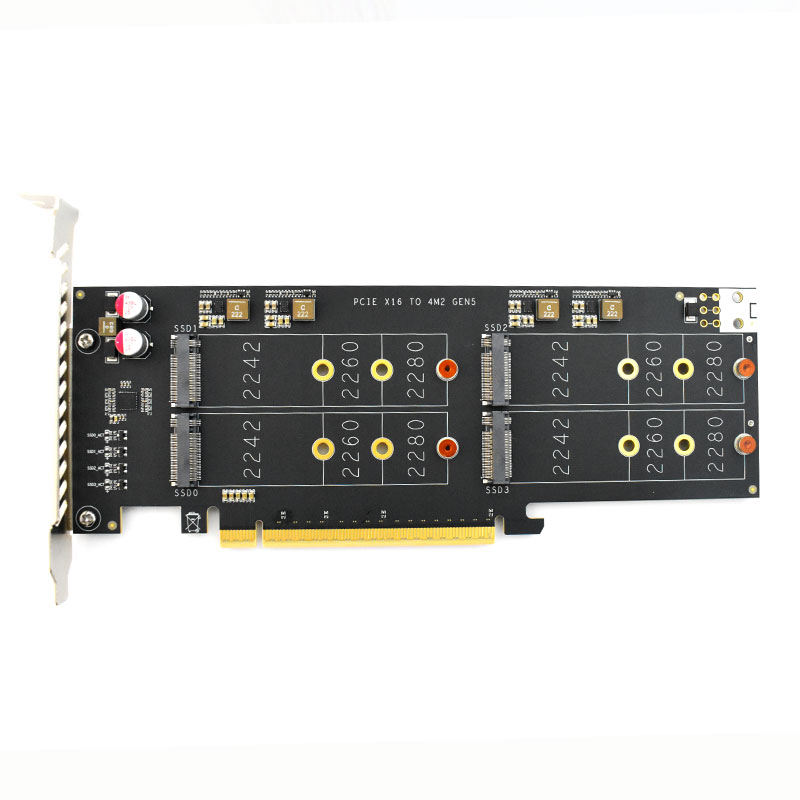 PCIe5.0 x16转4 x M.2(Key-M)扩展卡 选配半高铁片